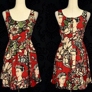 Red Floral RETROLICIOUS "Frida Kahlo" Swing Dress - S